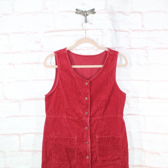 *Womens Red Cotton Sleeveless Button Front Corduroy Long Dress Size S - Picture 2 of 9